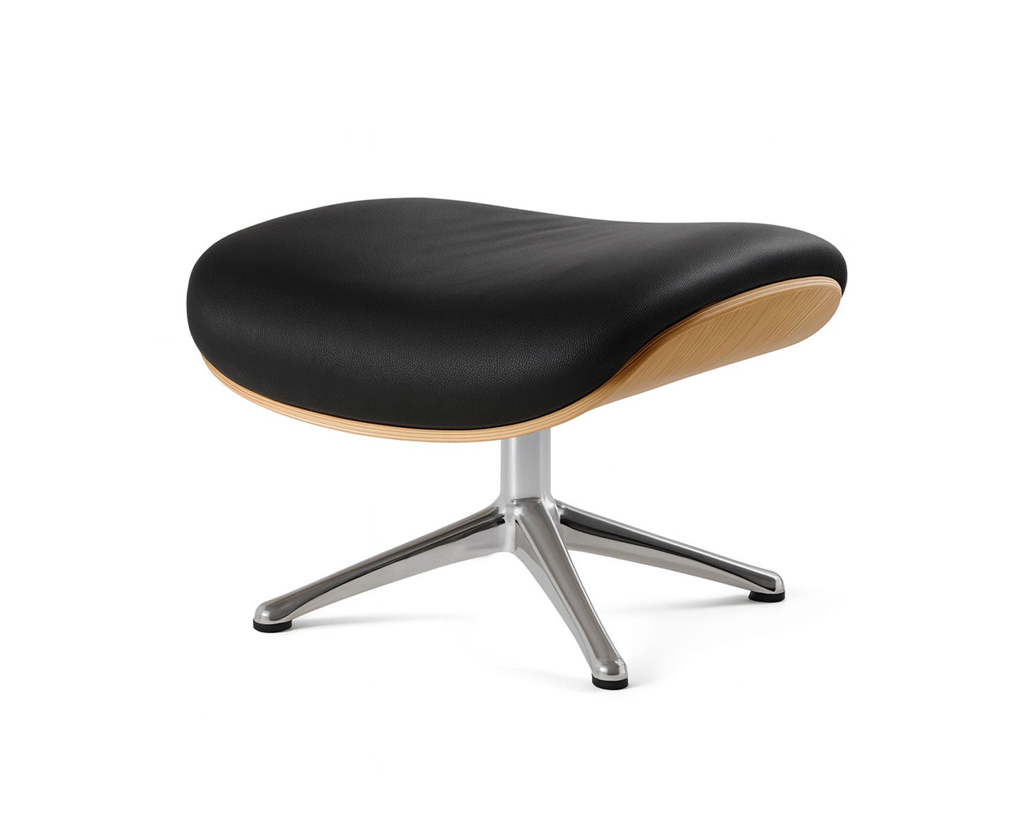 Appollo-footstool-black-leather-oak-chrome