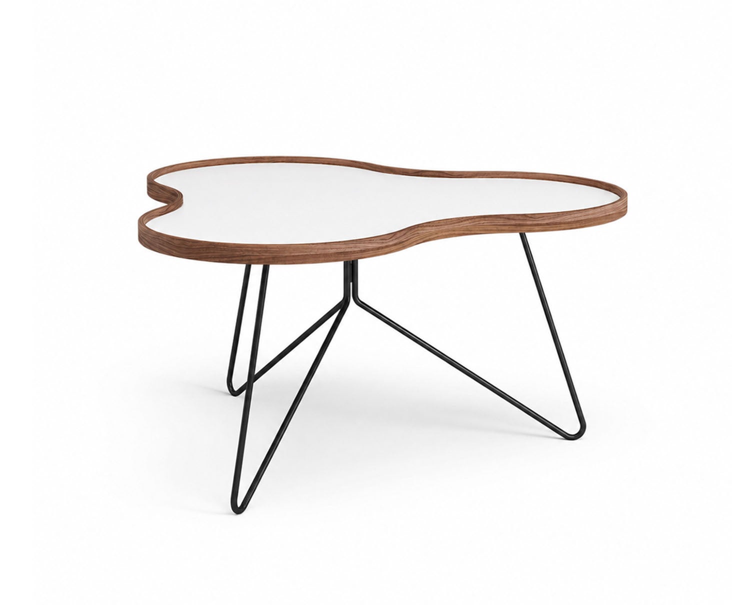 Flower-Table-90x84-White-Laminate-Walnut-Black-Metal-H45