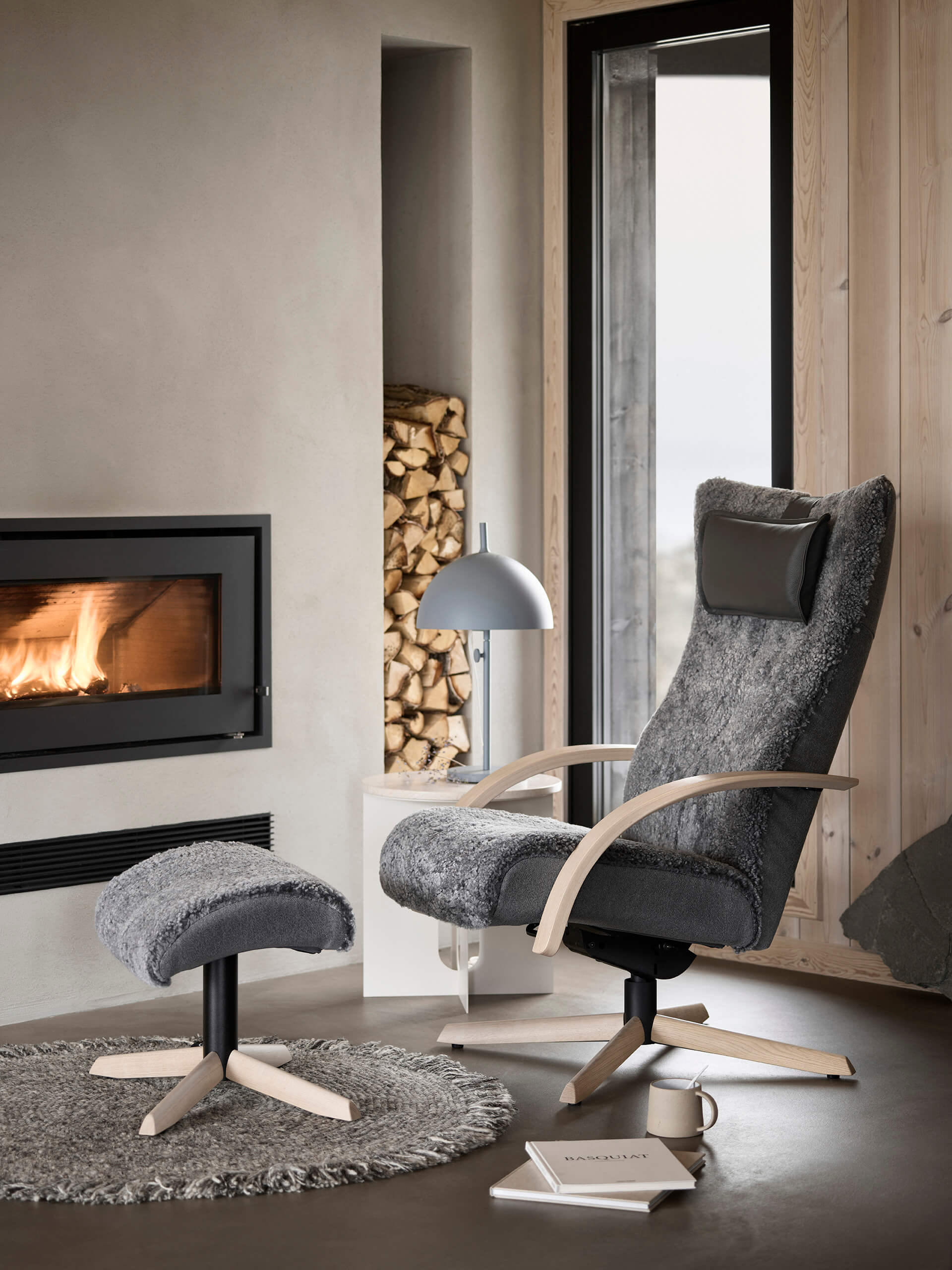 Delta Motion Wood Scandi grey sheepskin white oiled oak